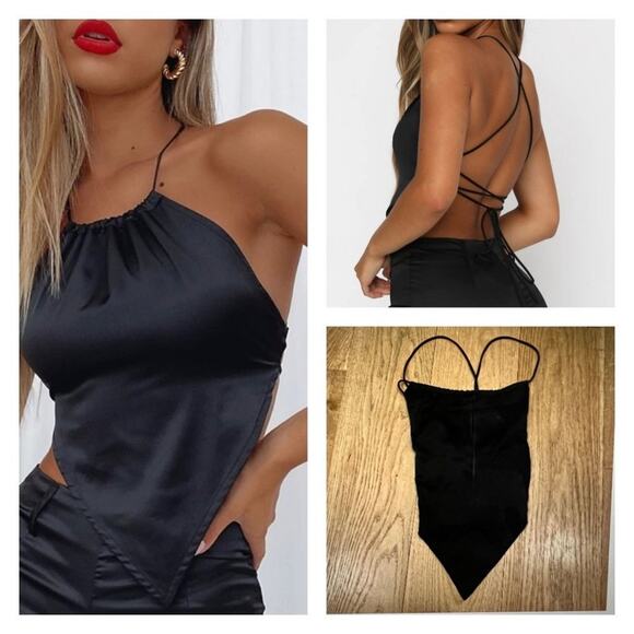 White Fox Boutique Dance Til Dawn Crop Top in Black - Picture 1 of 8